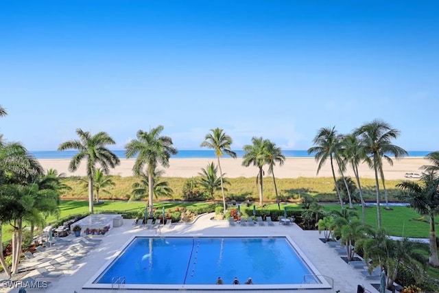 140 Seaview Ct Unit 103N, Marco Island, FL 34145 - community pool with a beach view, a water view, and a patio area