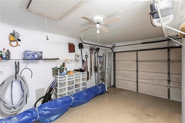 garage featuring a ceiling fan