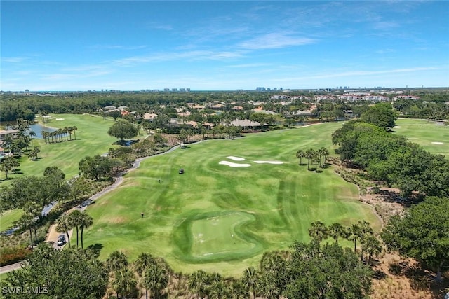drone / aerial view with view of golf course