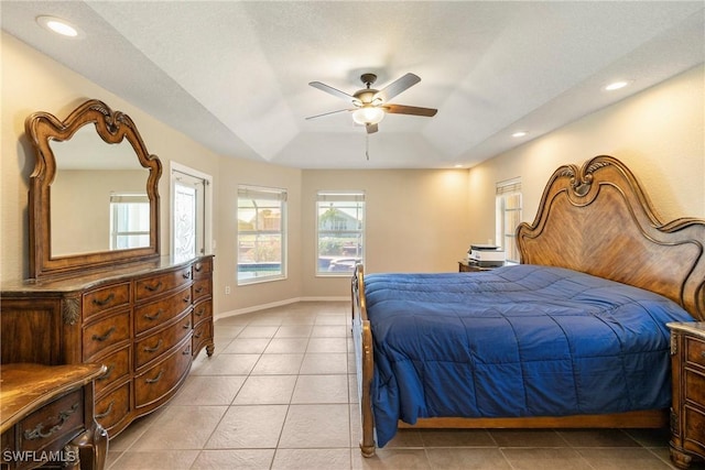 2817 La Mancha Ct, Punta Gorda, FL 33950 - bedroom with light tile patterned floors, recessed lighting, and a ceiling fan