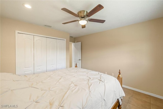 2817 La Mancha Ct, Punta Gorda, FL 33950 - bedroom with a closet, light tile patterned flooring, ceiling fan, and recessed lighting