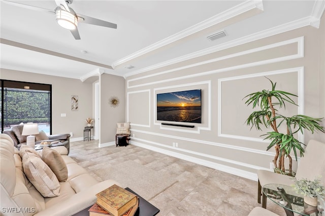 14482 Tuscany Pointe Trl, Naples, FL 34120 - living room with crown molding and a ceiling fan