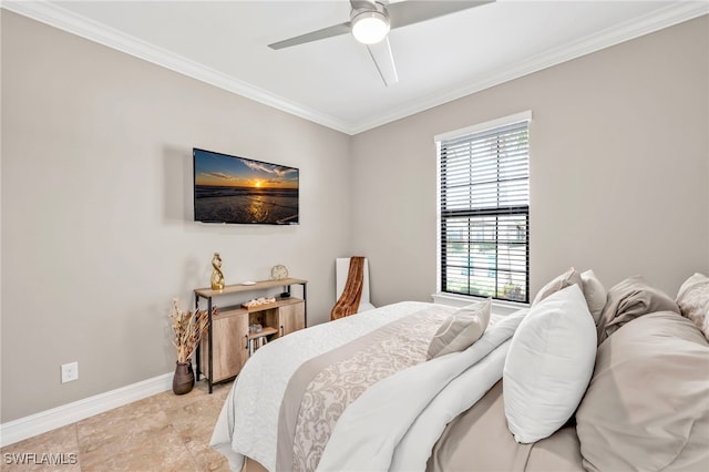 14482 Tuscany Pointe Trl, Naples, FL 34120 - bedroom featuring baseboards, ornamental molding, and ceiling fan