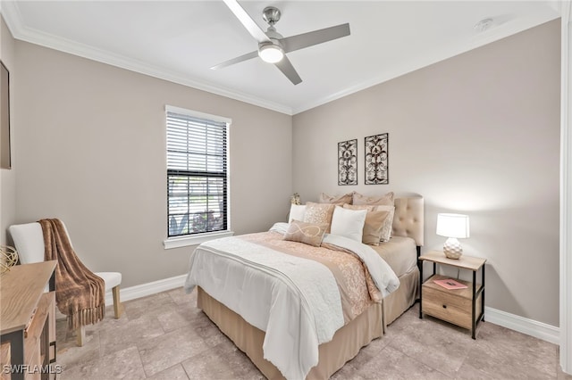 14482 Tuscany Pointe Trl, Naples, FL 34120 - bedroom featuring baseboards, ornamental molding, and ceiling fan