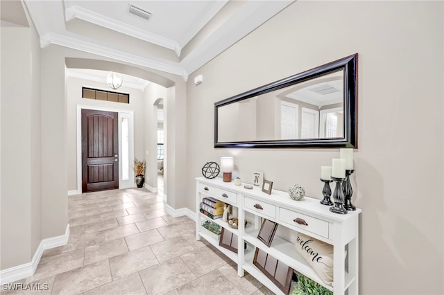 14482 Tuscany Pointe Trl, Naples, FL 34120 - foyer entrance featuring arched walkways and ornamental molding