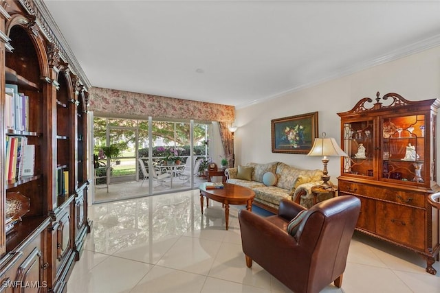 5045 Cedar Springs Dr Unit 104, Naples, FL 34110 - living area featuring ornamental molding and light tile patterned floors