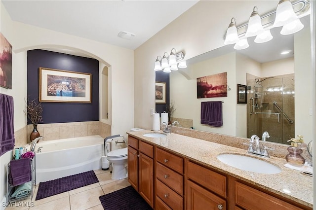 1259 Carpazi Ct Unit 302, Naples, FL 34105 - full bath featuring a stall shower, double vanity, a sink, and tile patterned floors
