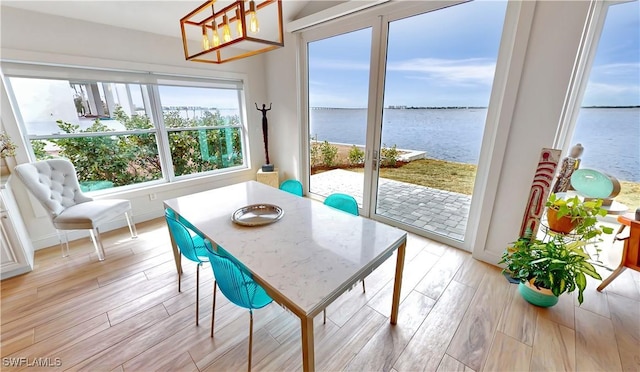 sunroom with a water view