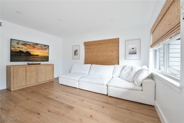 living room featuring baseboards and light wood finished floors