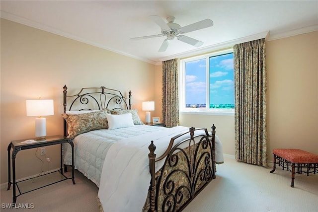 7515 Pelican Bay Blvd Unit 7B, Naples, FL 34108 - bedroom featuring baseboards, ornamental molding, a ceiling fan, and carpet floors