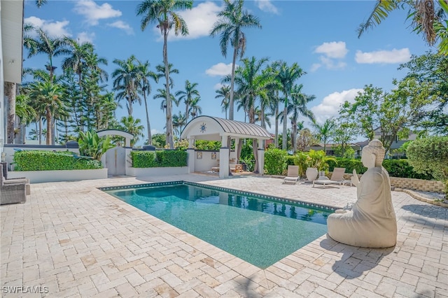 pool with a patio and exterior kitchen