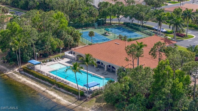 aerial view with a water view