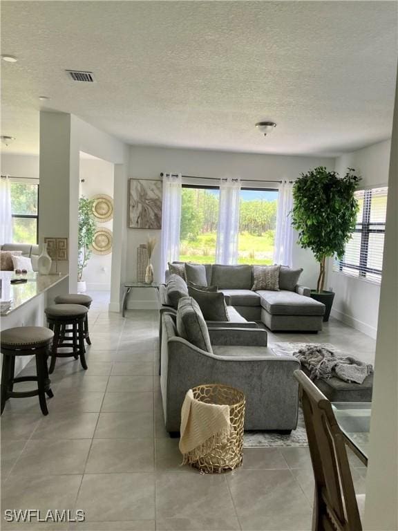 5690 Agostino Way, Ave Maria, FL 34142 - living room featuring healthy amount of natural light, light tile patterned floors, and a textured ceiling