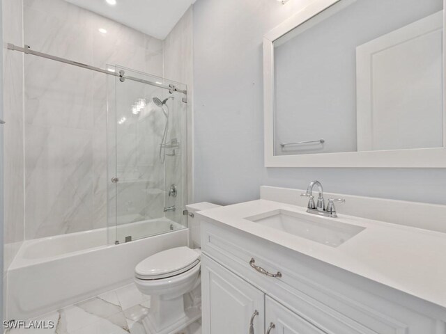 2538 4th Ave NE, Naples, FL 34120 - bathroom featuring recessed lighting, vanity, bath / shower combo with glass door, toilet, and marble finish floor