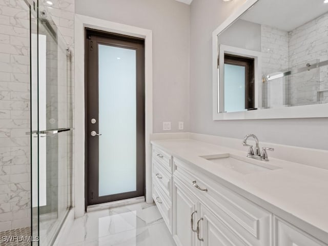 2538 4th Ave NE, Naples, FL 34120 - bathroom featuring a stall shower, marble finish floor, and vanity
