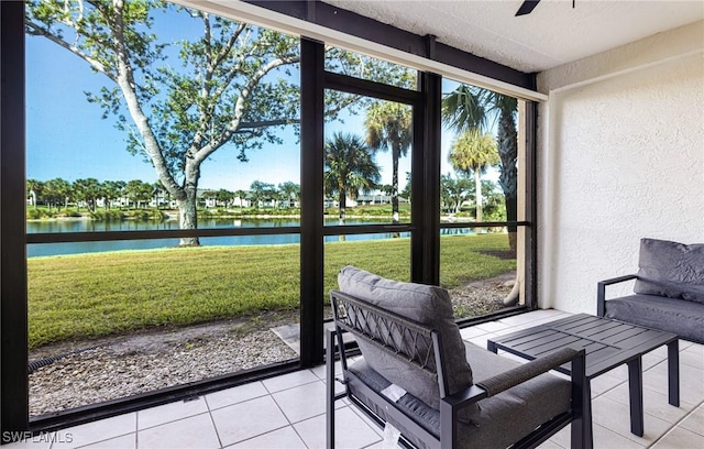 12181 Kelly Sands Way Unit 1538, Fort Myers, FL 33908 - sunroom with plenty of natural light, a water view, and ceiling fan