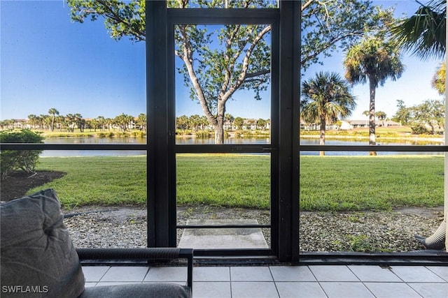 12181 Kelly Sands Way Unit 1538, Fort Myers, FL 33908 - entryway with a water view and tile patterned flooring