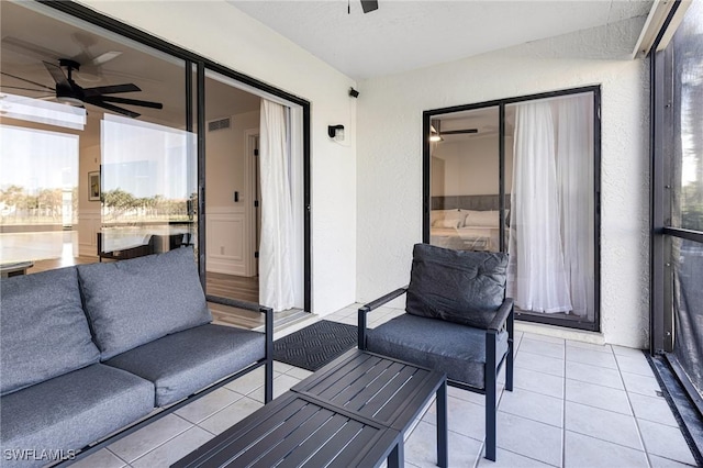 12181 Kelly Sands Way Unit 1538, Fort Myers, FL 33908 - sunroom with a ceiling fan, an outdoor living space, and visible vents