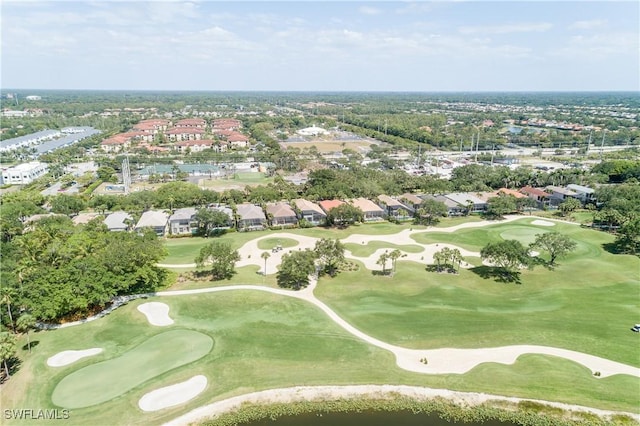 aerial view featuring golf course view and a residential view