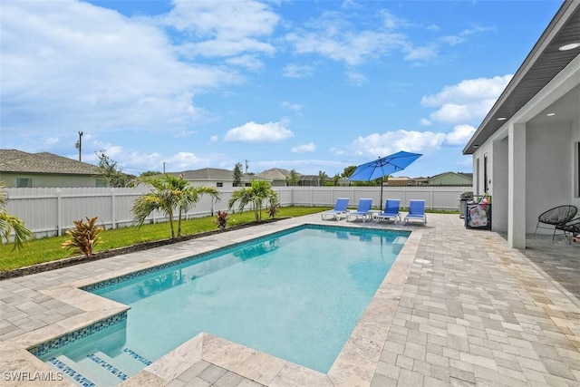 view of pool with a patio and a fenced backyard