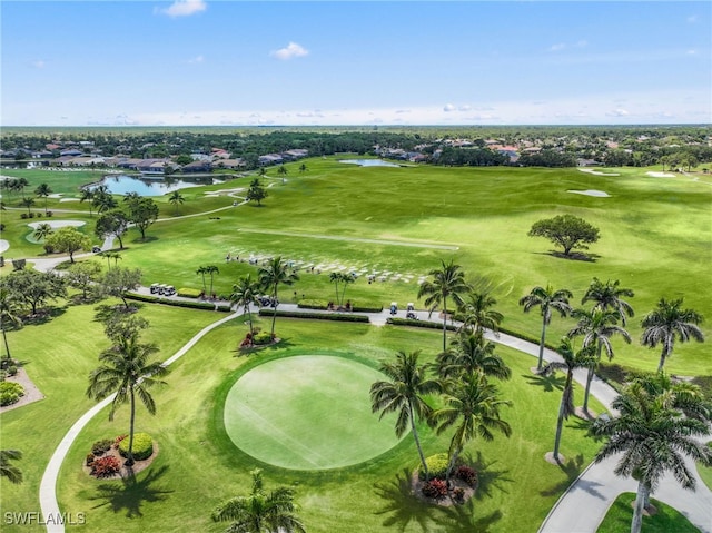bird's eye view of a large body of water and a local golf course