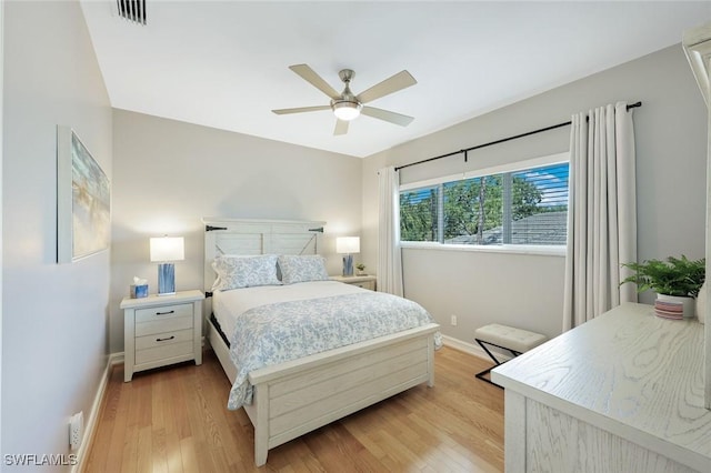25011 Goldcrest Dr, Bonita Springs, FL 34134 - bedroom with light wood-type flooring, a ceiling fan, baseboards, and visible vents