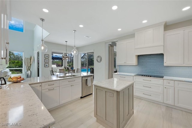 25011 Goldcrest Dr, Bonita Springs, FL 34134 - kitchen featuring light wood-type flooring, a wealth of natural light, stainless steel dishwasher, and a sink