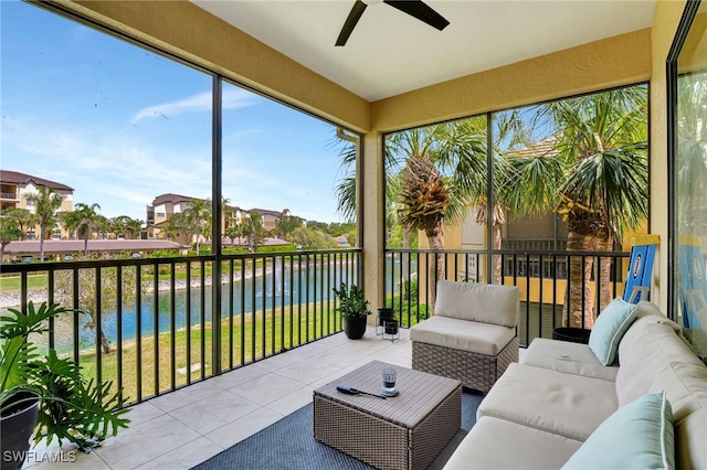sunroom with a water view