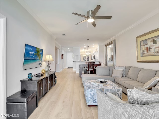 28436 Altessa Way Unit 102, Bonita Springs, FL 34135 - living room with ceiling fan, light wood-style floors, recessed lighting, baseboards, and ornamental molding