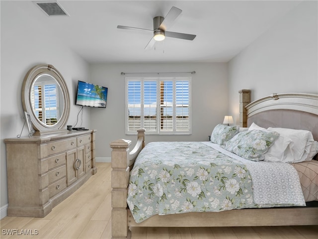 28436 Altessa Way Unit 102, Bonita Springs, FL 34135 - bedroom featuring visible vents, baseboards, ceiling fan, and light wood-style floors