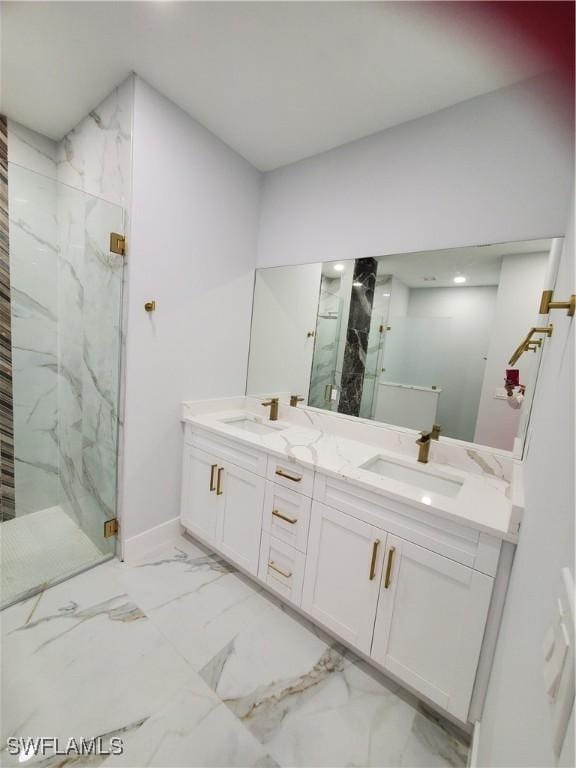 2012 Venice Ave N, Lehigh Acres, FL 33971 - bathroom featuring a marble finish shower, marble finish floor, and a sink
