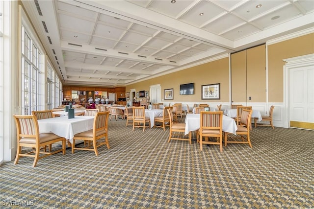 interior space featuring carpet and coffered ceiling