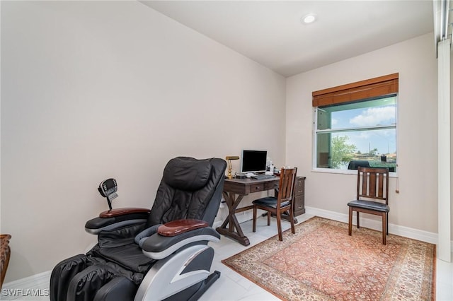 office area with recessed lighting and baseboards