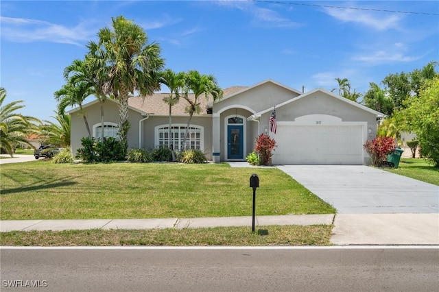 2017 Cape Coral Pkwy W, Cape Coral, FL 33914 - single story home with an attached garage, stucco siding, a front lawn, and concrete driveway