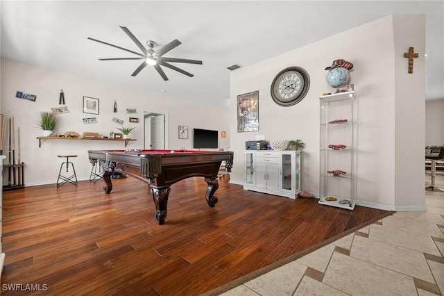 2017 Cape Coral Pkwy W, Cape Coral, FL 33914 - playroom featuring ceiling fan, billiards table, wood finished floors, and baseboards