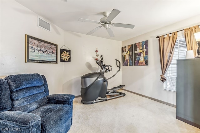 705 Columbus Blvd S, Lehigh Acres, FL 33974 - workout room with carpet floors, baseboards, and ceiling fan