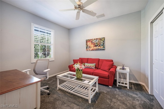 4630 Winged Foot Ct Unit 202, Naples, FL 34112 - living room with baseboards, visible vents, a ceiling fan, and carpet flooring