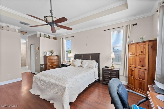 2640 SW 29th Ave, Cape Coral, FL 33914 - bedroom featuring dark wood-style flooring, multiple windows, baseboards, and crown molding