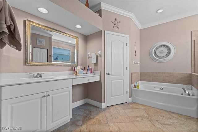 2640 SW 29th Ave, Cape Coral, FL 33914 - full bath with ornamental molding, a garden tub, vanity, recessed lighting, and baseboards