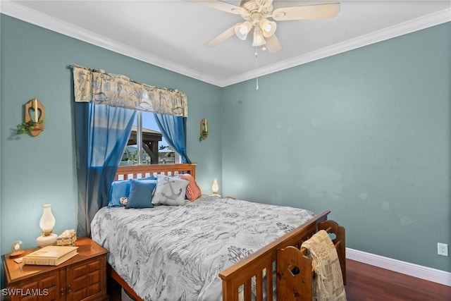 2640 SW 29th Ave, Cape Coral, FL 33914 - bedroom with baseboards, wood finished floors, ornamental molding, and ceiling fan