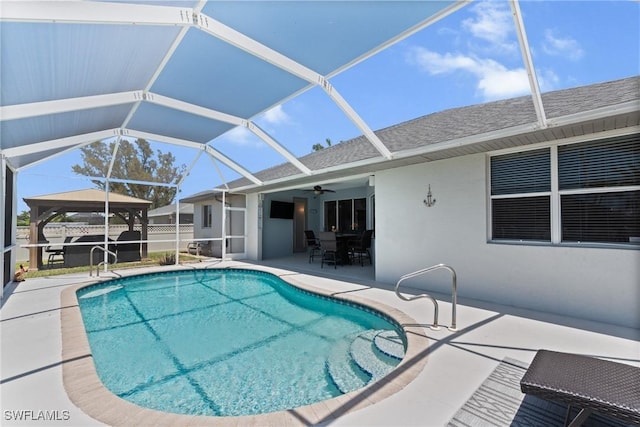 2640 SW 29th Ave, Cape Coral, FL 33914 - swimming pool with a patio area, ceiling fan, a lanai, a gazebo, and outdoor dining area