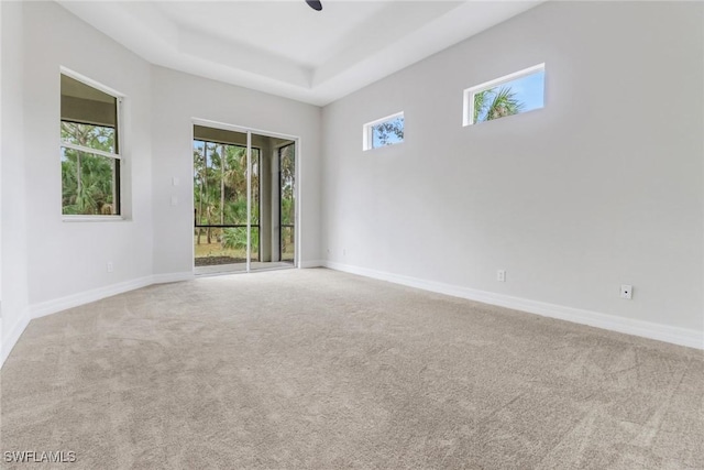4220 12th Ave SE, Naples, FL 34117 - empty room with baseboards, a raised ceiling, carpet flooring, and ceiling fan