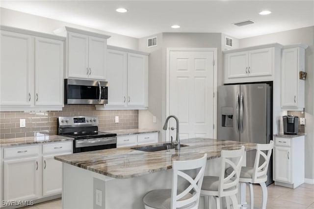 15030 Cortona Way, Fort Myers, FL 33908 - kitchen featuring white cabinets, visible vents, stainless steel appliances, and a sink
