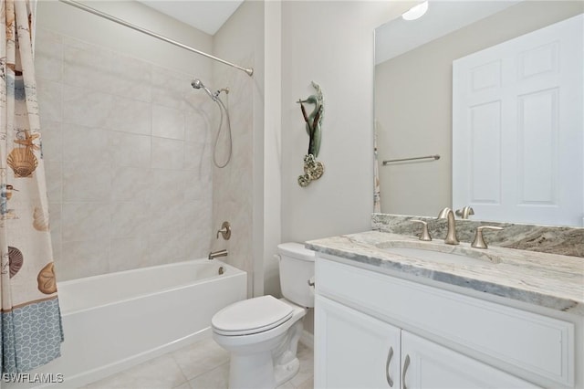 15030 Cortona Way, Fort Myers, FL 33908 - bathroom featuring shower / tub combo, toilet, vanity, and tile patterned floors
