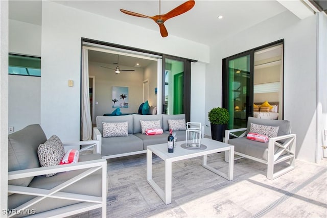 view of patio / terrace featuring an outdoor hangout area and ceiling fan