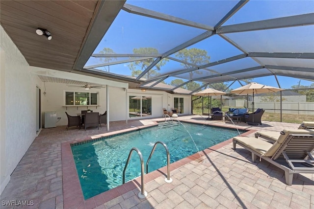 3795 Liberty Sq, Fort Myers, FL 33908 - view of pool with a patio area, ceiling fan, outdoor dining space, and a lanai