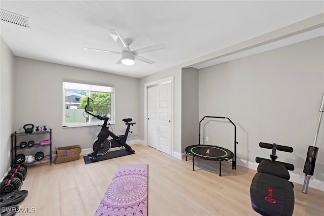 3795 Liberty Sq, Fort Myers, FL 33908 - exercise area featuring wood finished floors, a ceiling fan, and baseboards