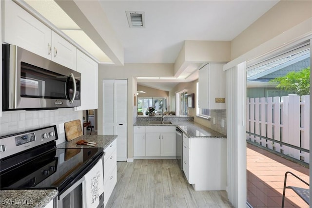14871 Crescent Cove Dr, Fort Myers, FL 33908 - kitchen featuring a sink, appliances with stainless steel finishes, stone counters, and visible vents