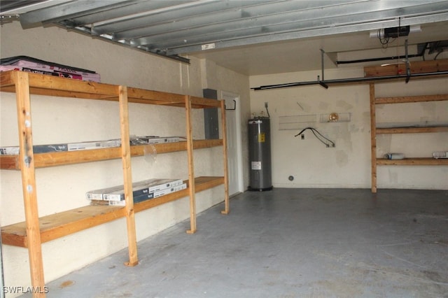 garage featuring water heater
