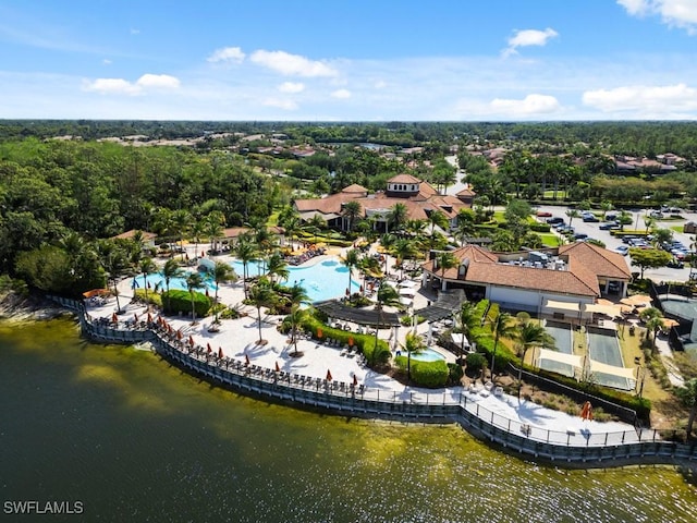 bird's eye view featuring a water view